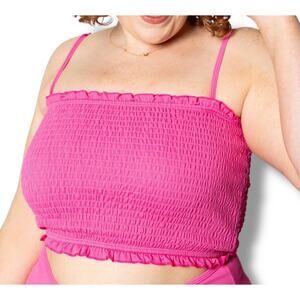Kortni Jeane Ribbed Azalea Pink Bandeau swim Top